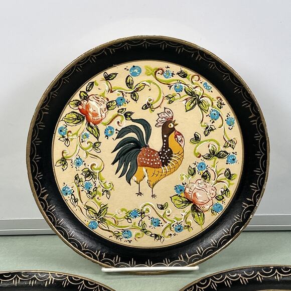 Vintage Rooster Farmhouse Rustic Plates 1940s Hand Painted Isco Japan Rare Art - Picture 2 of 5